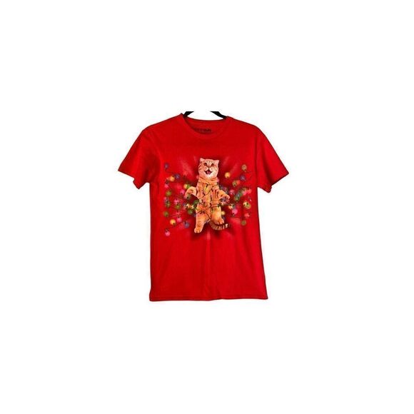 Fifth Sun women’s tabby cat tangled Christmas light graphic SSM - Picture 3 of 4